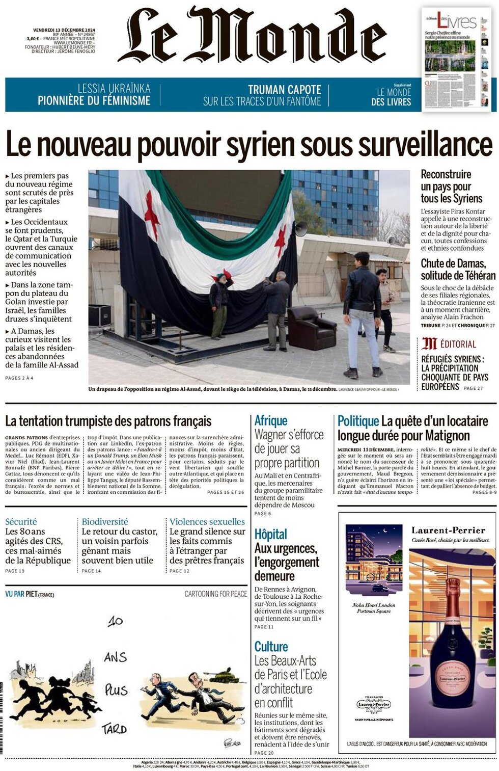 le monde front page 13/12/2024