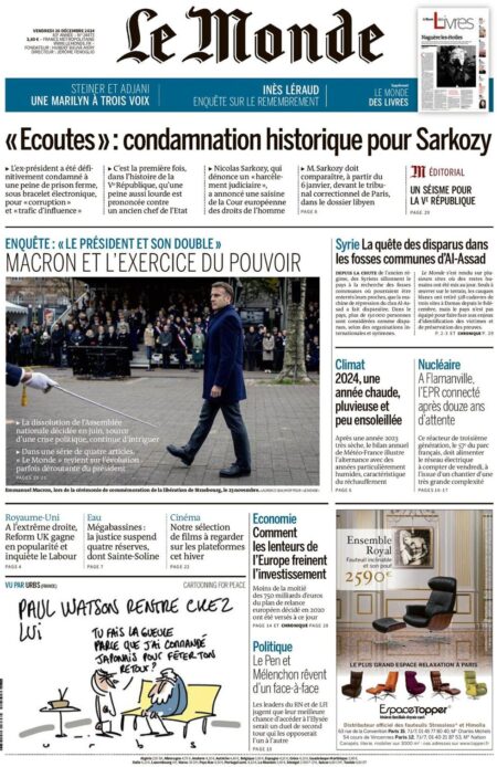 Le Monde Front Page 20/12/2024