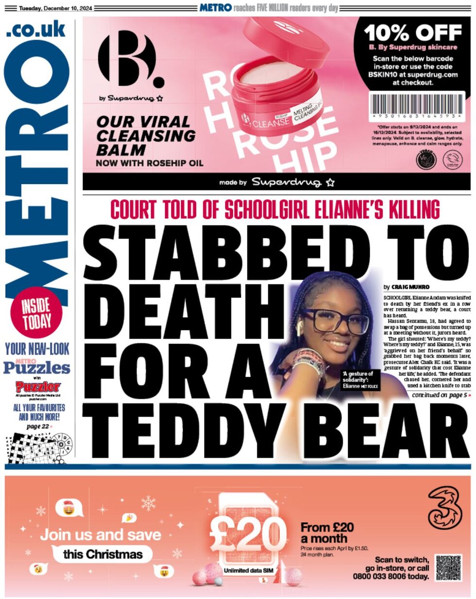 the metro front page 10/12/2024