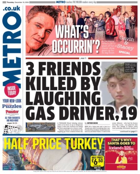 The Metro Front Page 19/12/2024