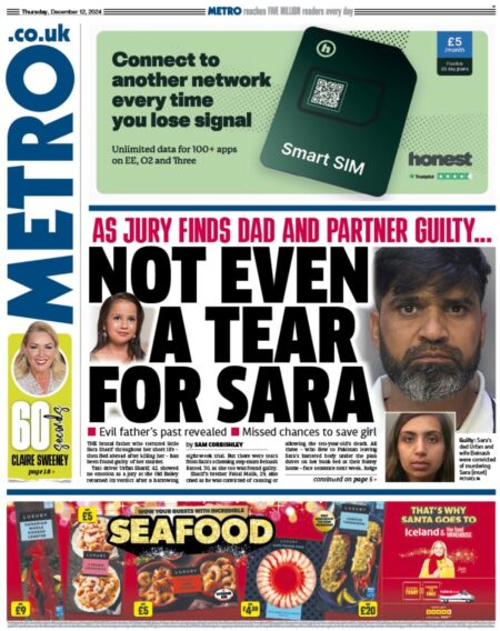 The Metro Front Page 12/12/2024