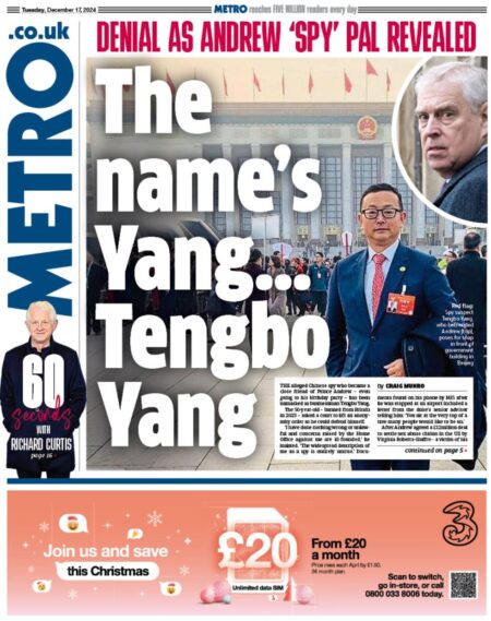 The Metro Front Page 17/12/2024