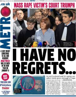 The Metro Front Page 20/12/2024