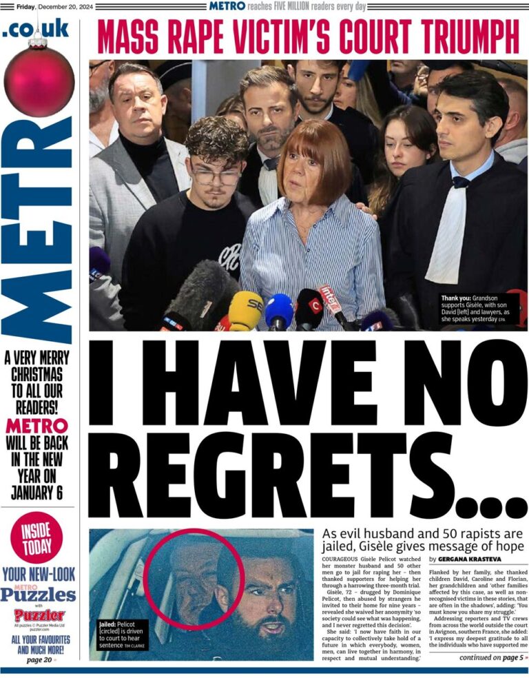 the metro front page 20/12/2024