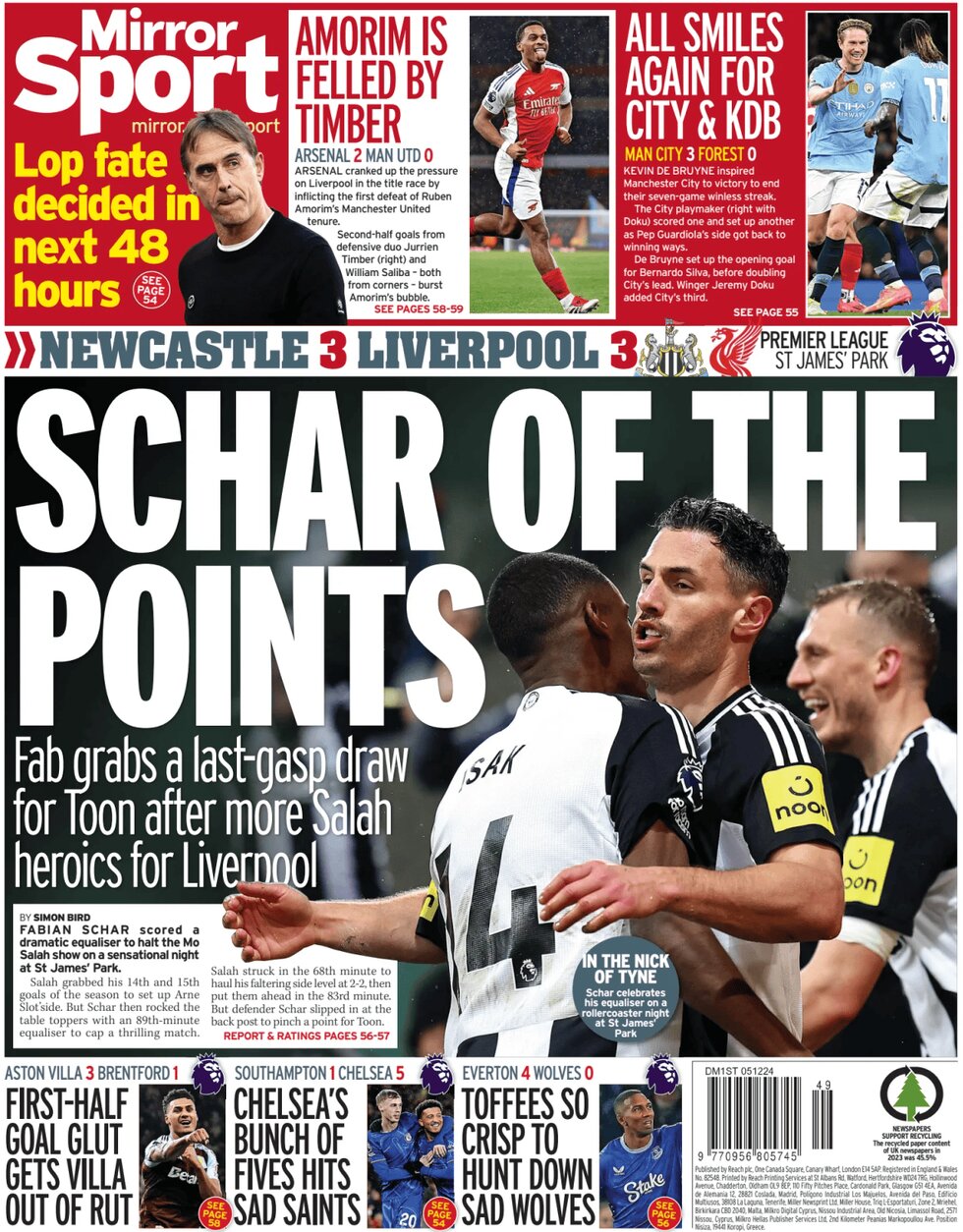 Newcastle 3 Liverpool 3 - Schar of the points - Mirror Sport