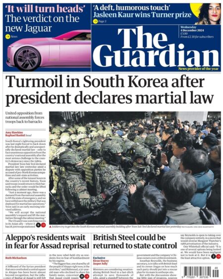 The Guardian Front Page 4/12/2024