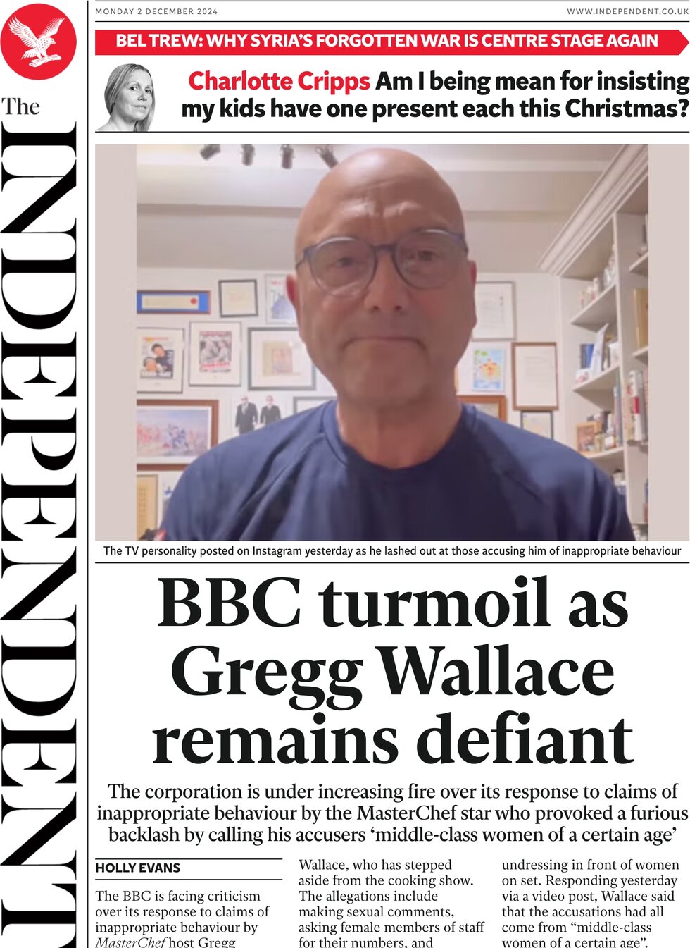 BBC turmoil as Gregg Wallace remains defiant - The Independent