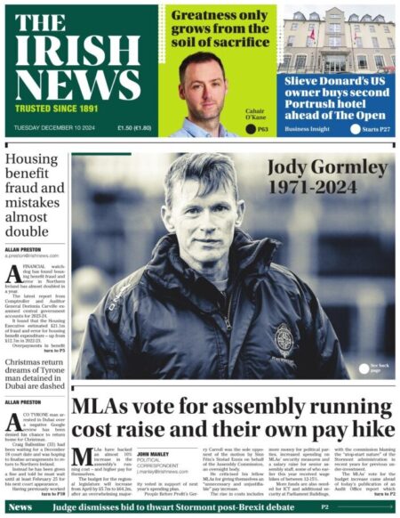 The Irish News Front Page 10/12/2024