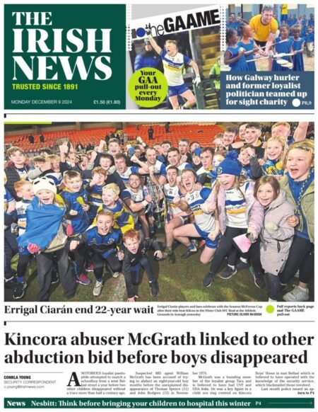 The Irish News Front Page 10/12/2024