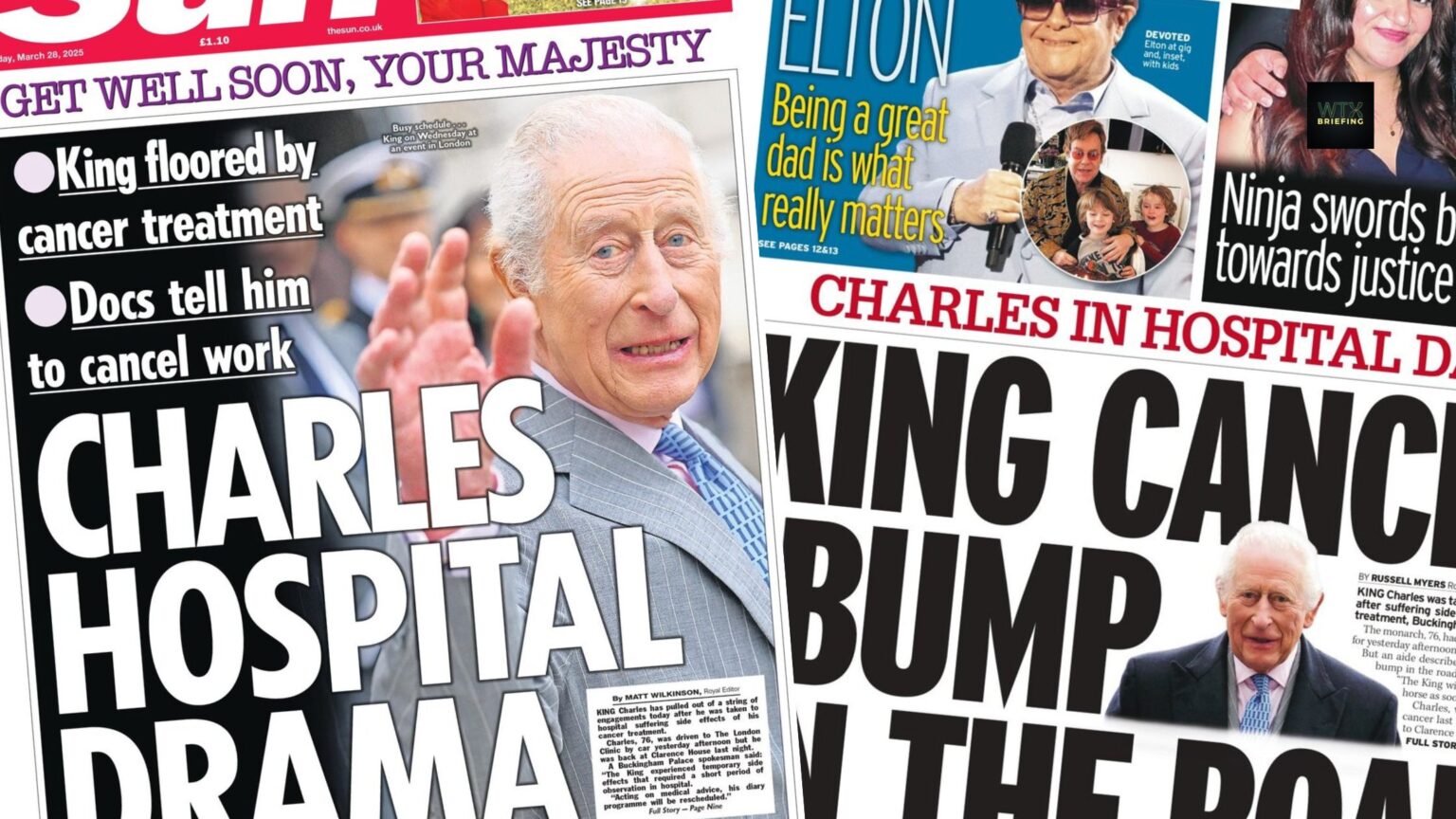King in hospital for cancer side effects