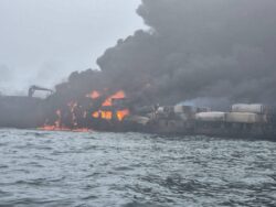 Ships appear ablaze in North Sea after oil tanker and cargo vessel collide – live