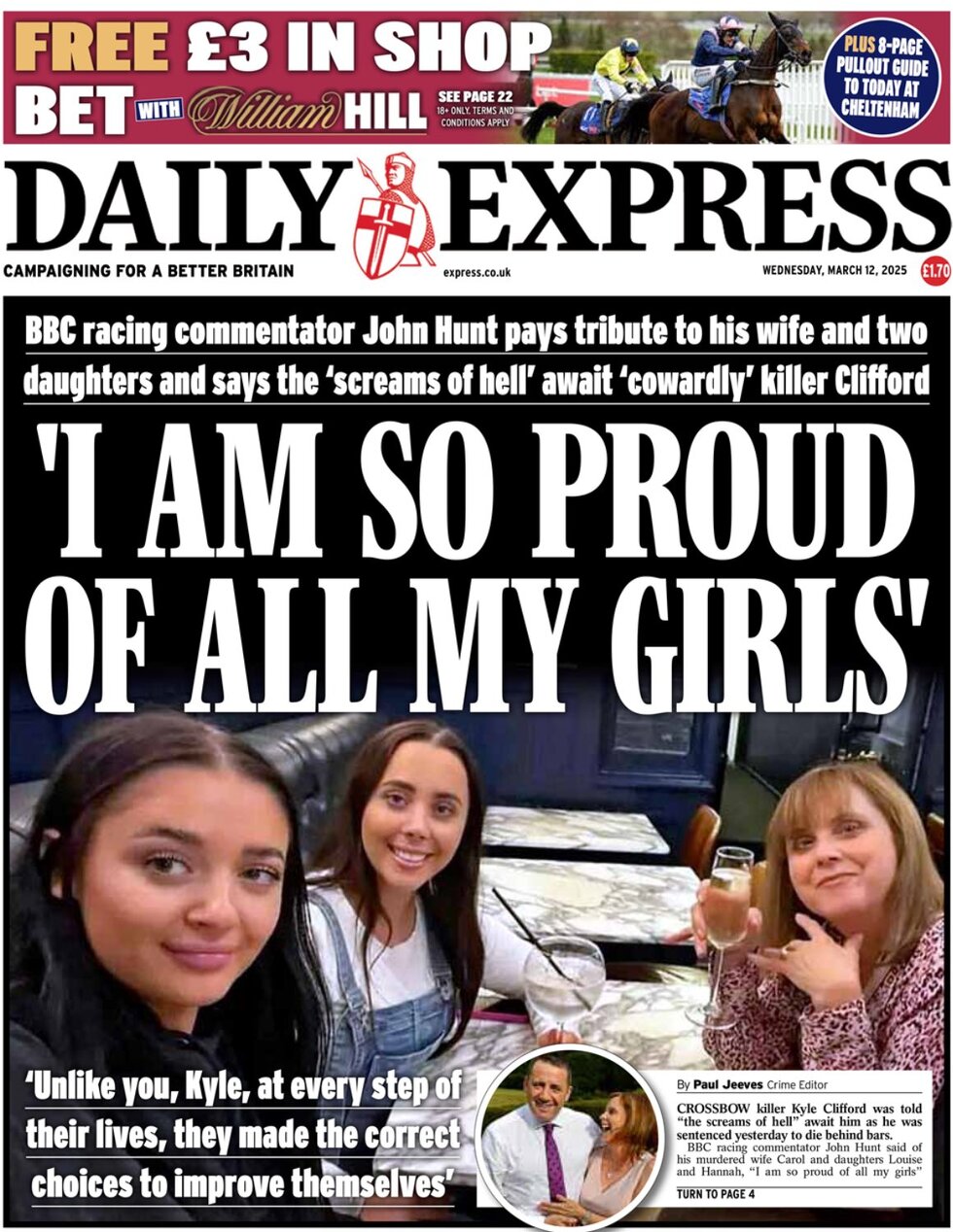 I am so proud of all my girls says BBC racing commentator John Hunt as killer and rapist Kyle Clifford is sentenced to three life terms 