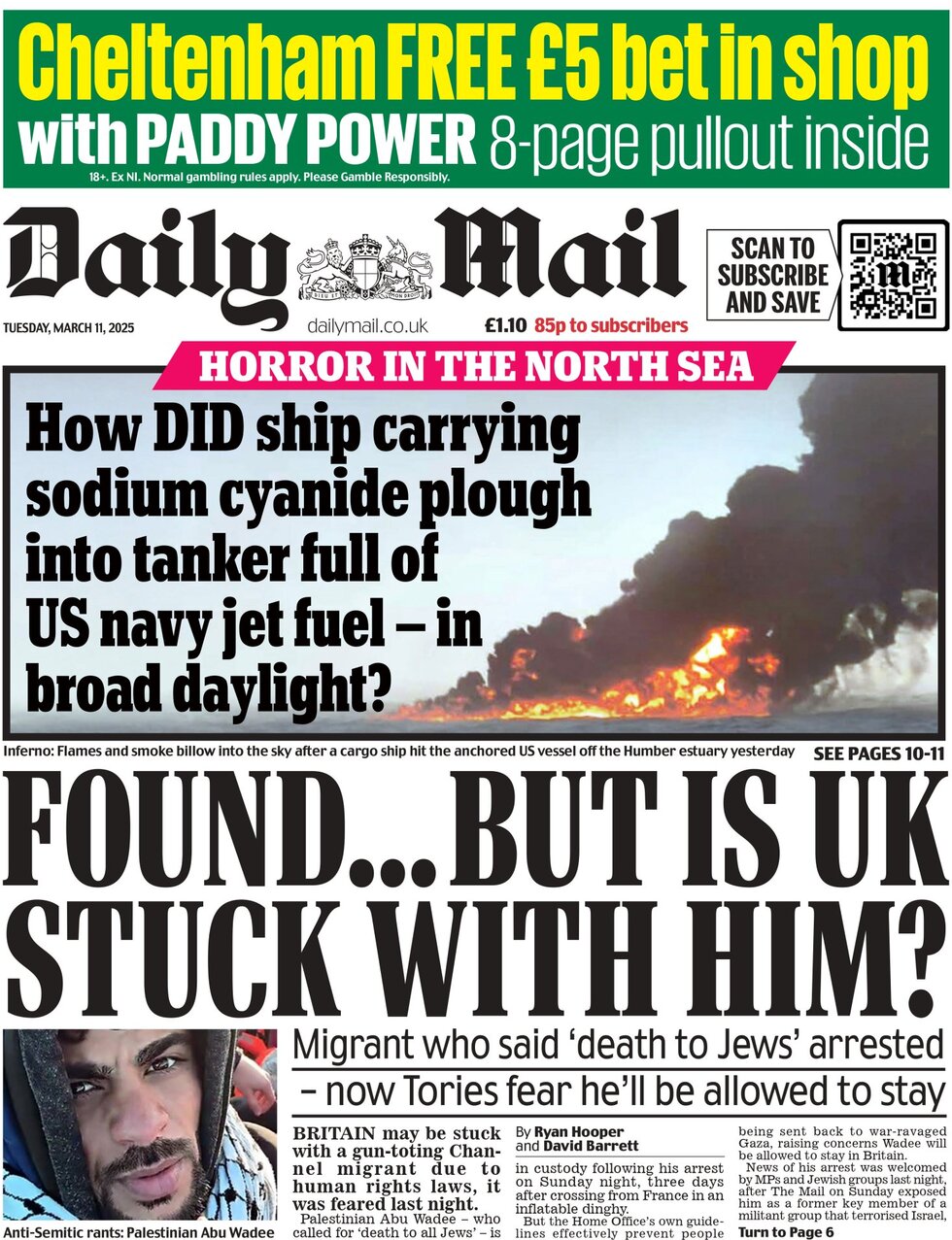 Found ... but is the UK stuck with him asks the front page of the Daily Mail 