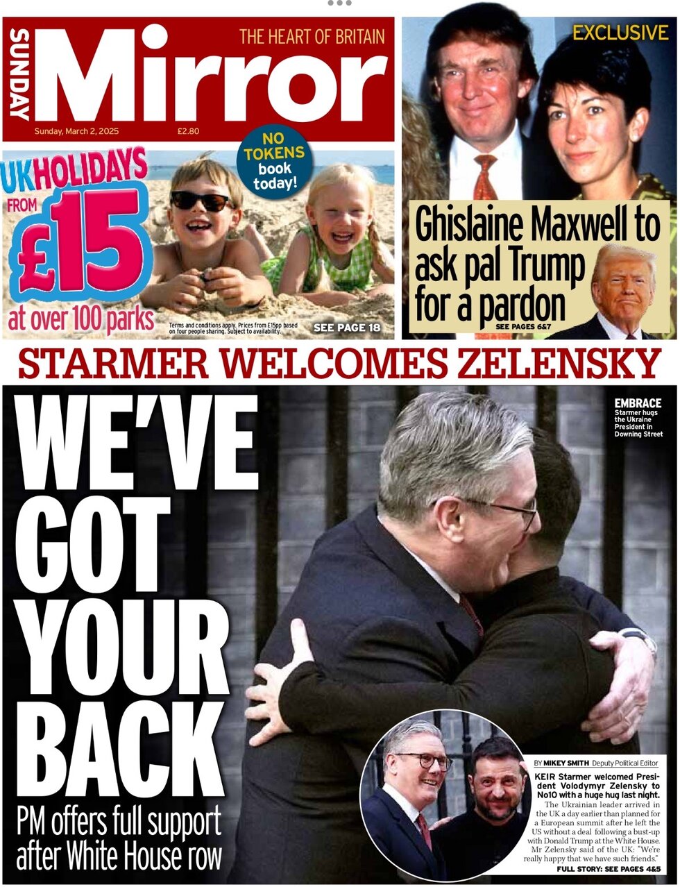 We've got your back - that's the Mirror's headline 