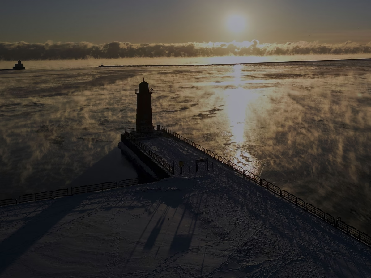 With temperatures below zero, steam rises over Lake Michigan on February 18, 2025, in Milwaukee