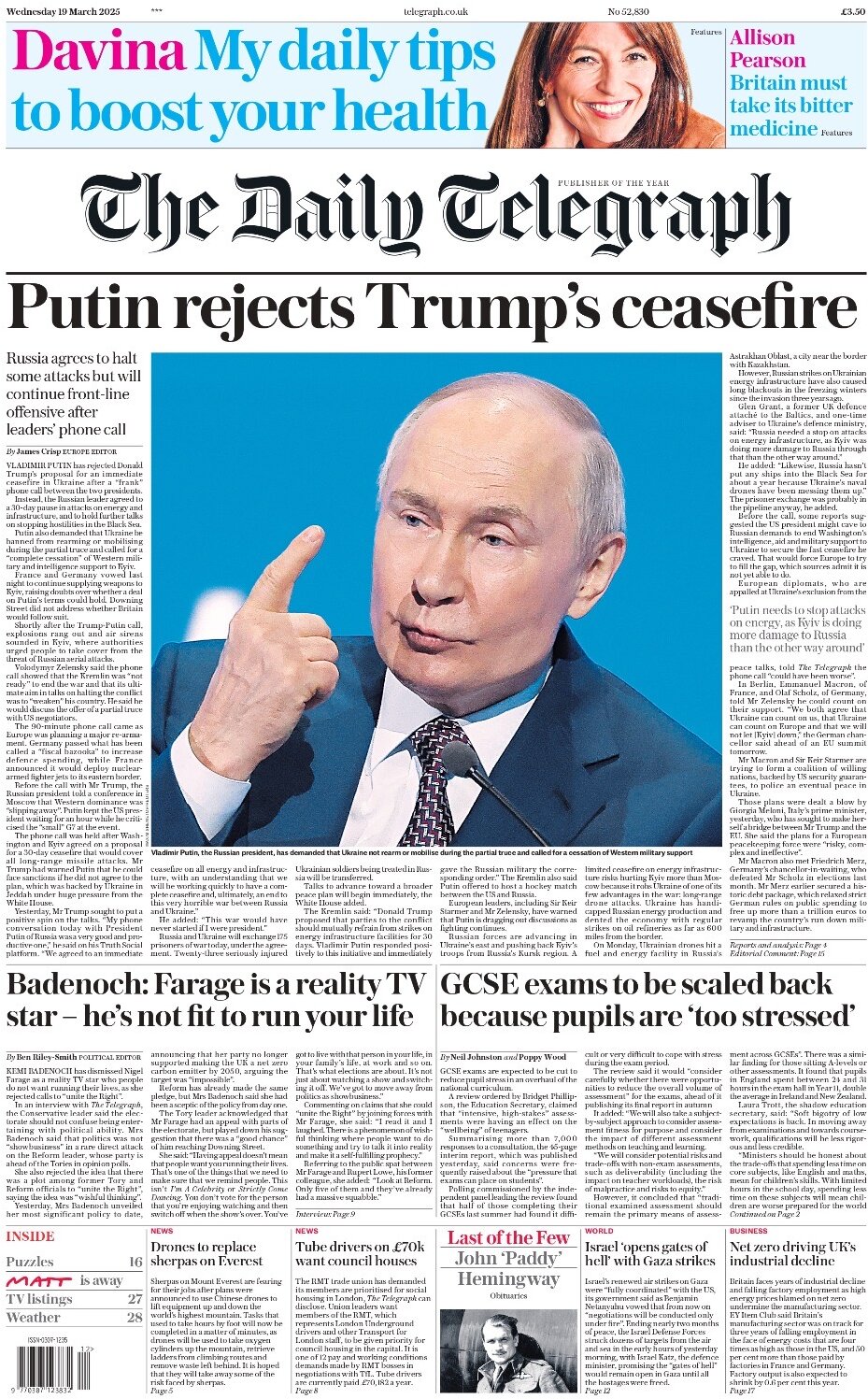 Putin rejects Trump's ceasefire