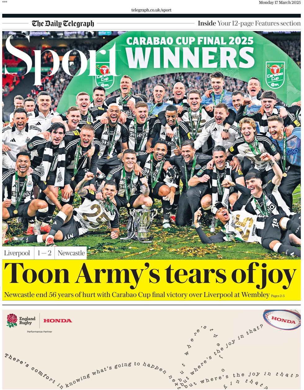 Toon Army's tears of joy - Newcastle end 56 years of hurt with Carabao Cup final victory over Liverpool at Wembley 