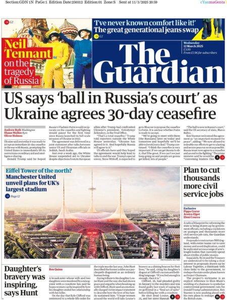 US says ball in Russia’s court as Ukraine agrees 30-day ceasefire