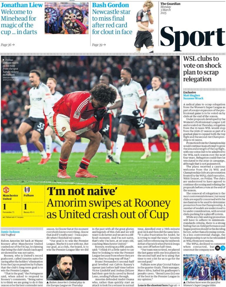 Amorim swipes at Rooney as United crash out of cup