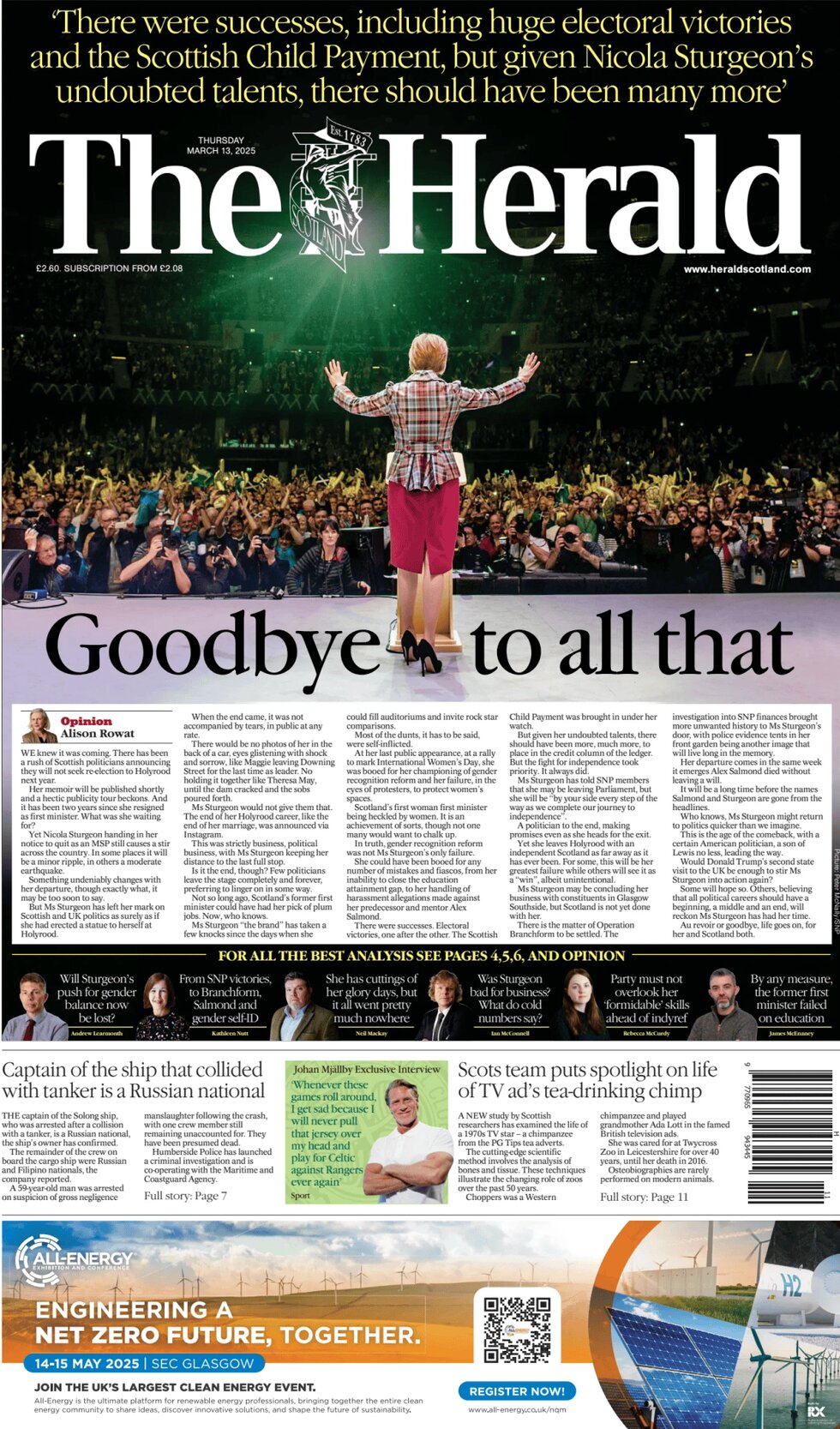 Goodbye to all that - The Herald says goodbye to Nicola Sturgeon who announces she will not seek re-election to Holyrood. 