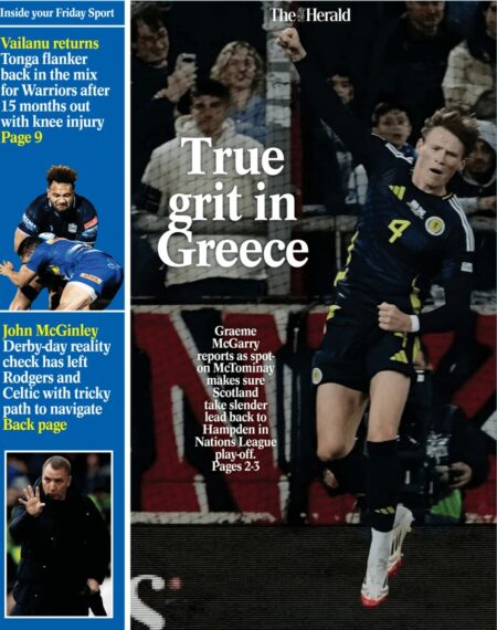 Scotland takes slender lead: True grit in Greece