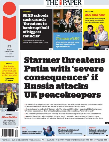 Starmer threatens Putin with ‘severe consequences’ if Russia targets UK peacekeepers