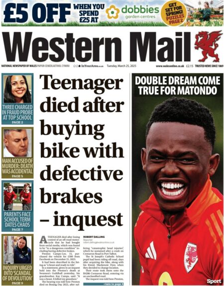 Teenager died after buying bike with defective brakes – inquest