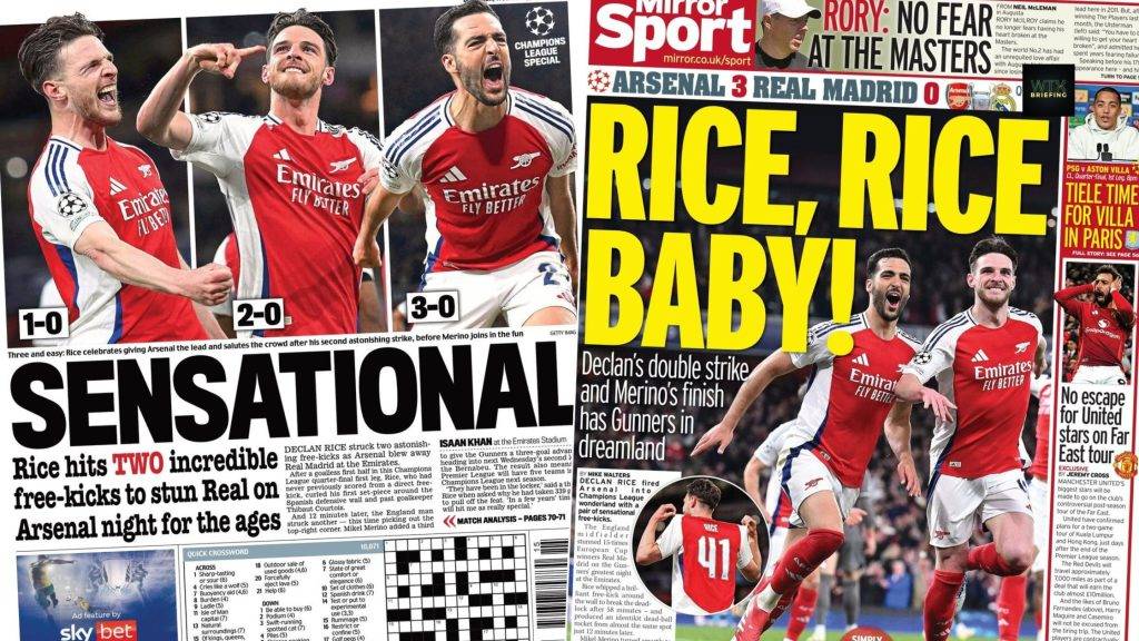 Arsenal beat Real Madrid 3-0 in first leg of quarter-finals of Champions League 