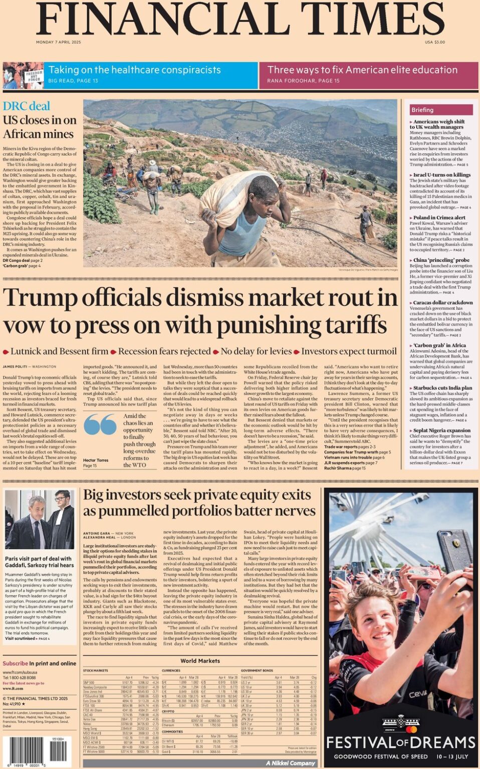 Trump officials dismiss market rout in vow to press on with punishing tariffs