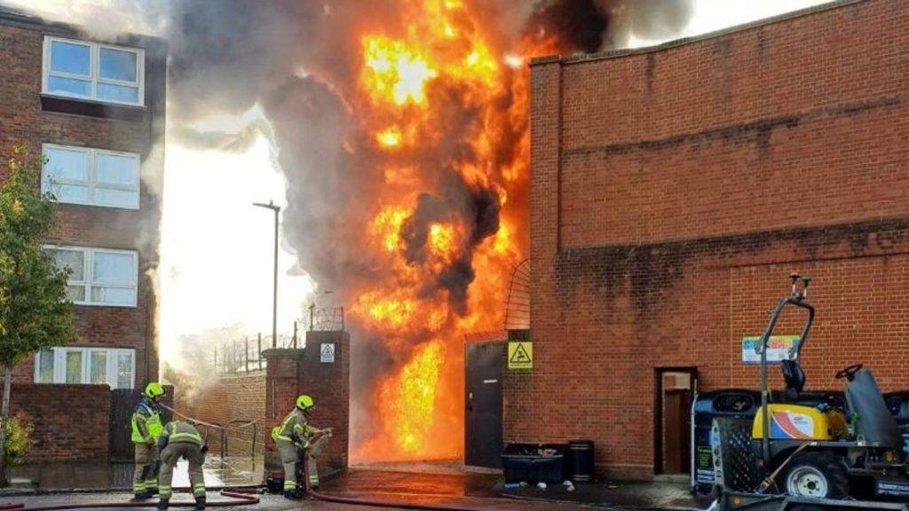 Huge fire breaks out at electrical substation in west London