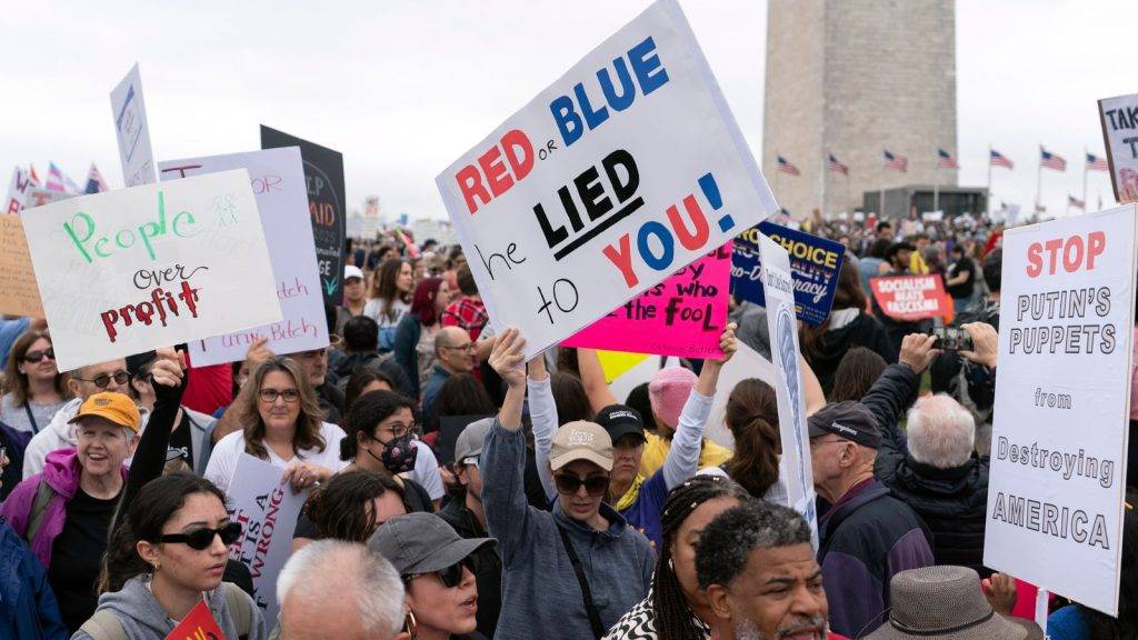 Thousands protest against Donald Trump and Elon Musk at rallies in all 50 US states