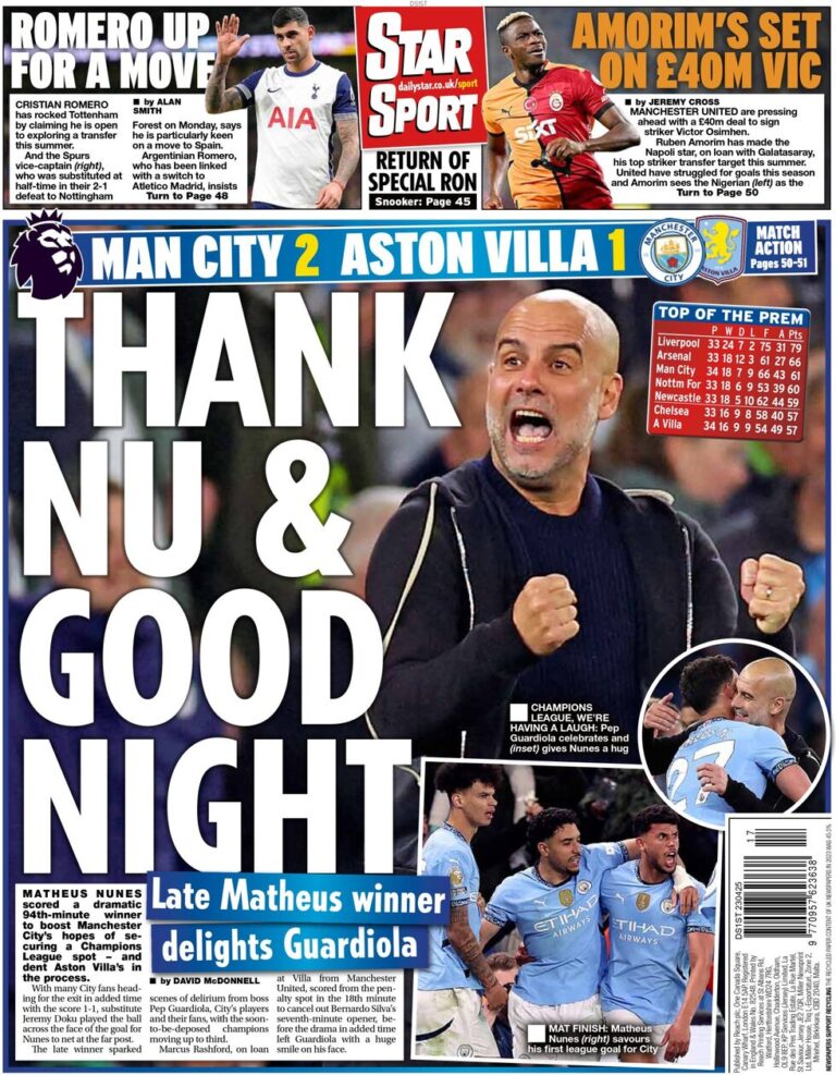 Man City 2 Aston Villa 1 – Thank NU and good night