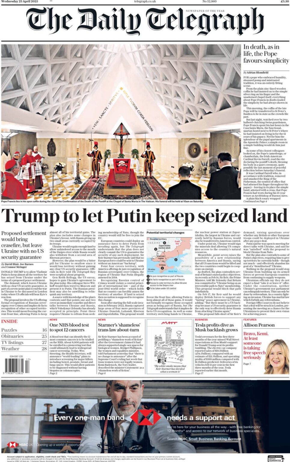 Trump to let Putin keep seized land