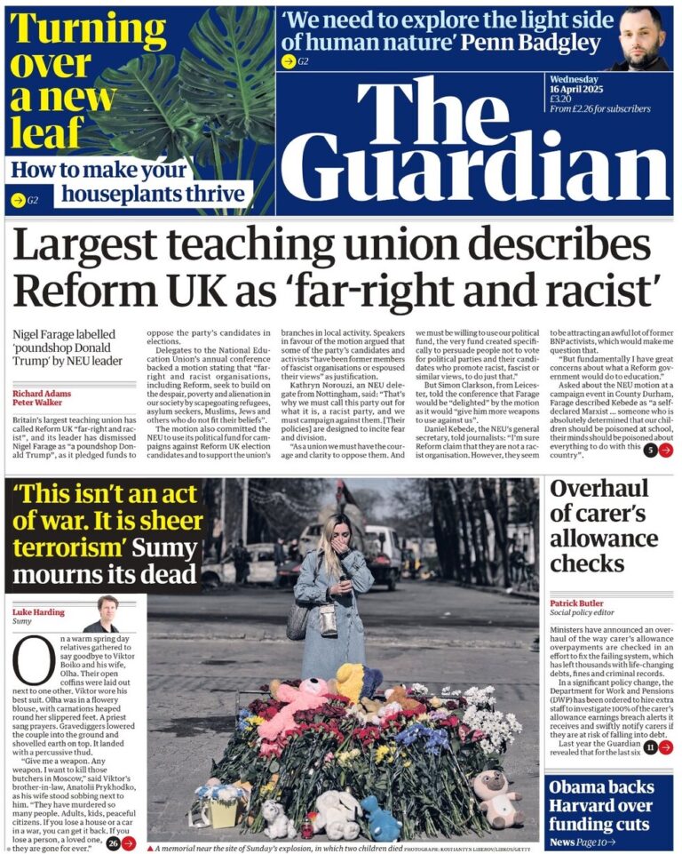 Largest teaching union describes Reform UK as far right and racist