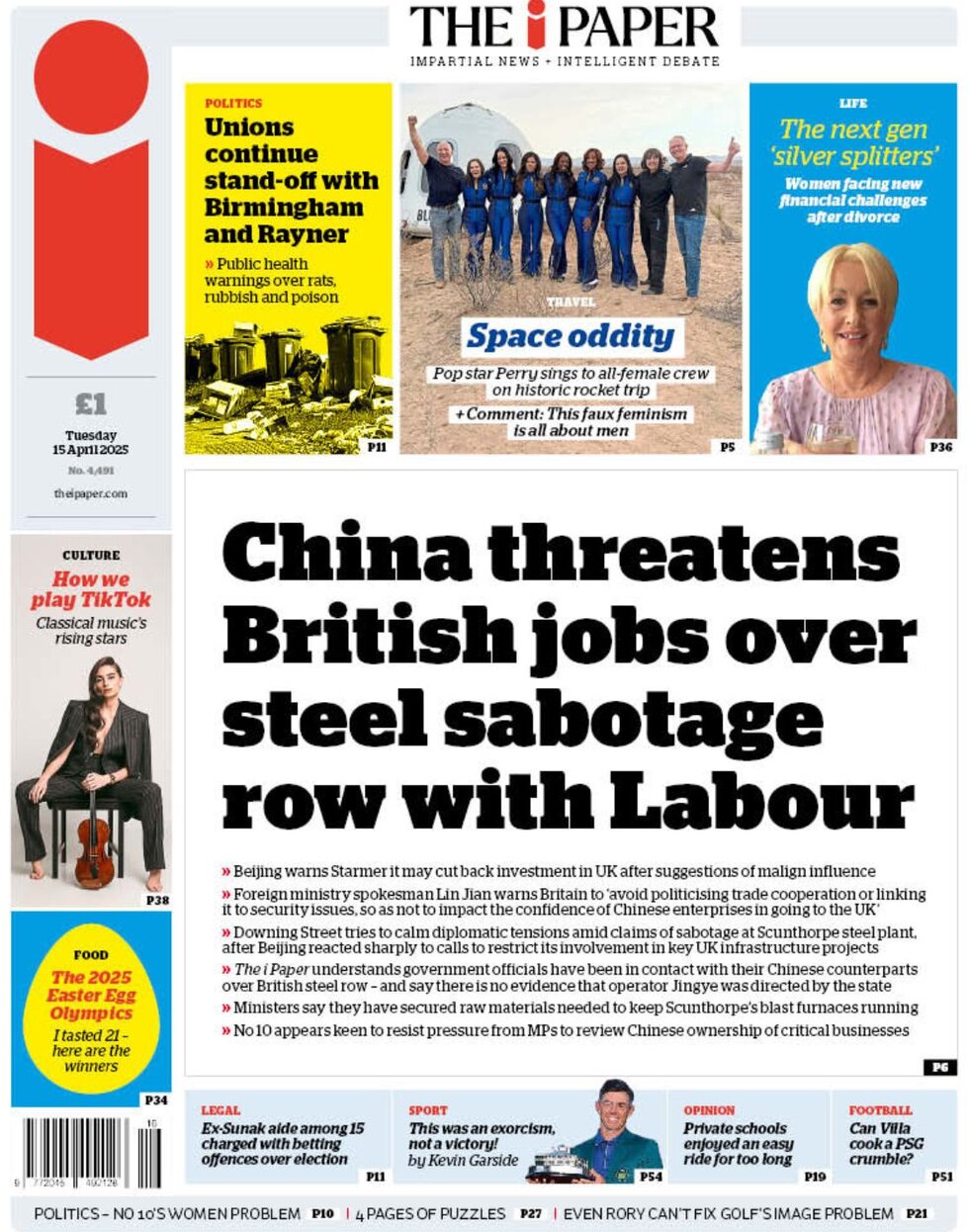 Calls for a review into Chinese investment in UK infrastructure amid British Steel crisis 1 - WTX News Breaking News, fashion & Culture from around the World - Daily News Briefings -Finance, Business, Politics & Sports News China threatens British jobs over steel sabotage row with Labour says the i newspaper which continues coverage of the British Steel crisis