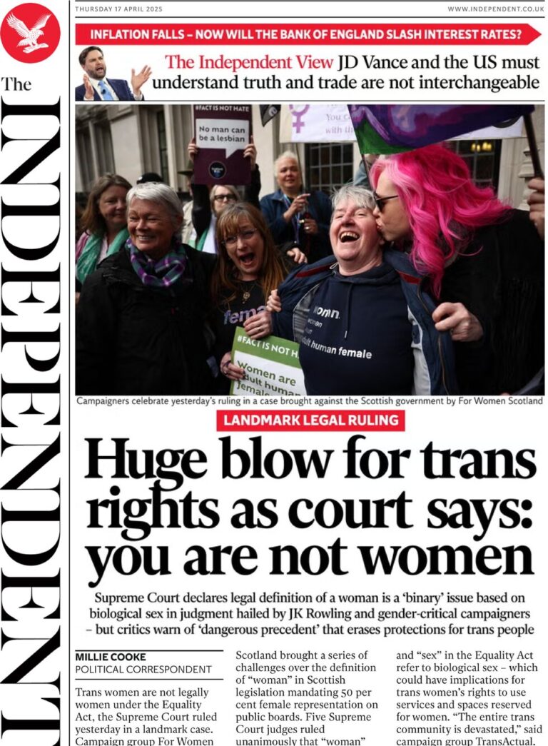 Huge blow for trans rights as court says: you are not women