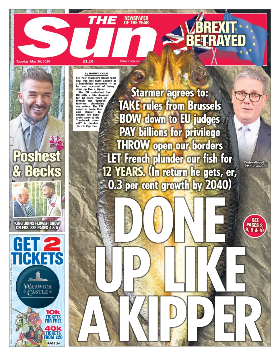 Done up like a kipper 1 - WTX News Breaking News, fashion & Culture from around the World - Daily News Briefings -Finance, Business, Politics & Sports News Done up like a kipper, says the Sun which reports that Starmer "agrees to take rules from Brussels, bow down to EU judges, throw open our borders"