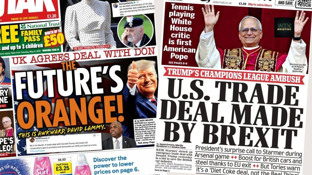 UK-US deal light on details - Growing Labour rebellion over welfare cuts - All-English Europa League final - Pope Leo XIV to lead mass WTX News UK-US deal was made by Brexit | Paper Talk UK