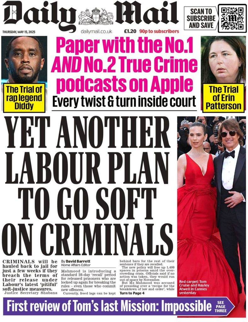 Yet another Labour plan to go soft on criminals - Labour's 'pitiful' soft-justice measures mean criminals will be hauled back to jail for only a few weeks if they breach the terms of their release