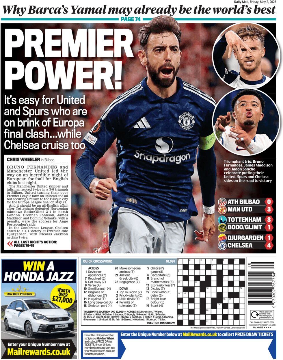 Premier Power! 1 - WTX News Breaking News, fashion & Culture from around the World - Daily News Briefings -Finance, Business, Politics & Sports News Premier Power! It's easy for United and Spurs who are on the brink of Europa final clash ... whilst Chelsea cruise too