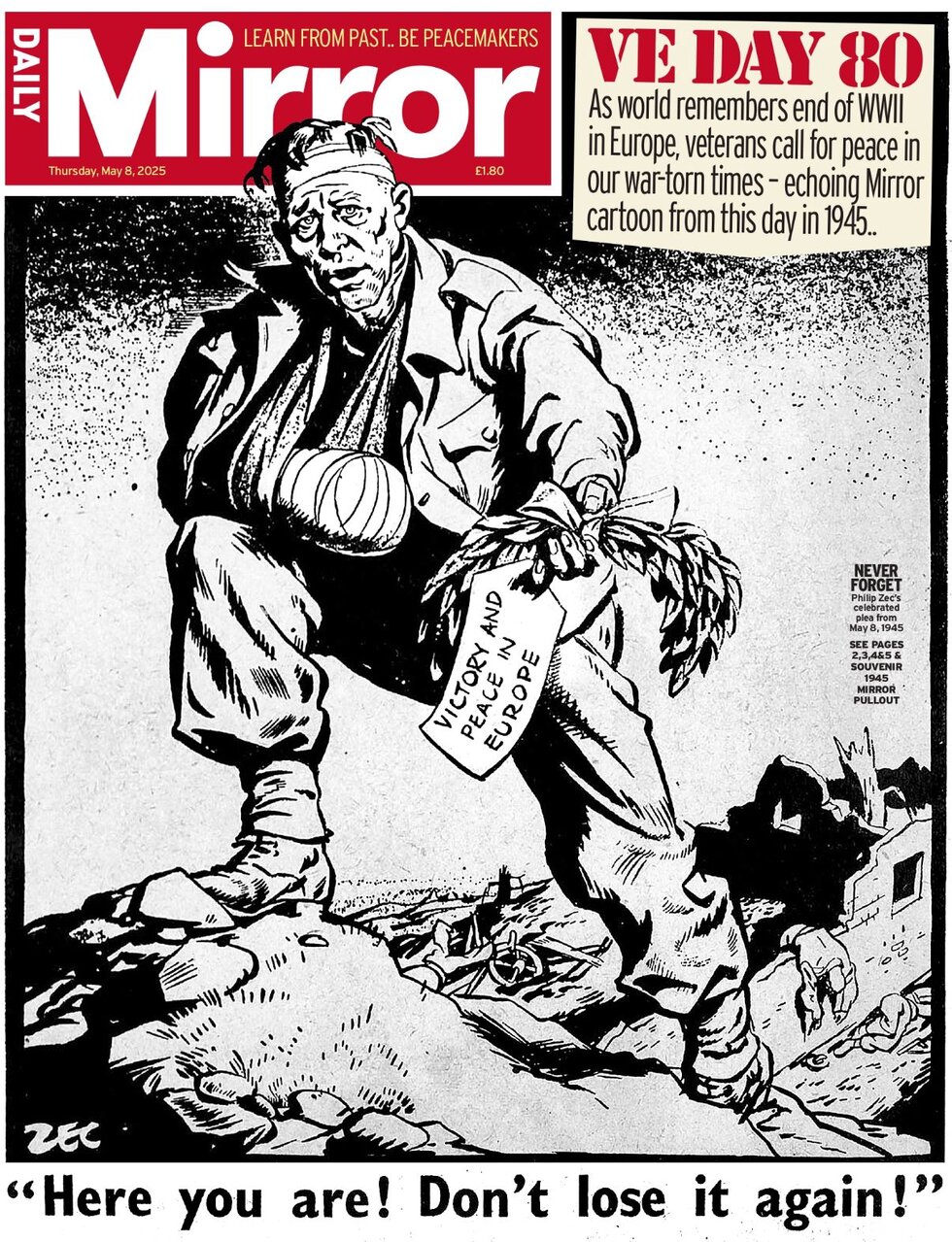 VE DAY 80: 'Here you are! Don't lose it again!" 1 - WTX News Breaking News, fashion & Culture from around the World - Daily News Briefings -Finance, Business, Politics & Sports News VE DAY 80 As world remembers end of WWII in Europe, veterans call for peace in our war-torn times - echoing Mirror cartoon from this day in 1945…