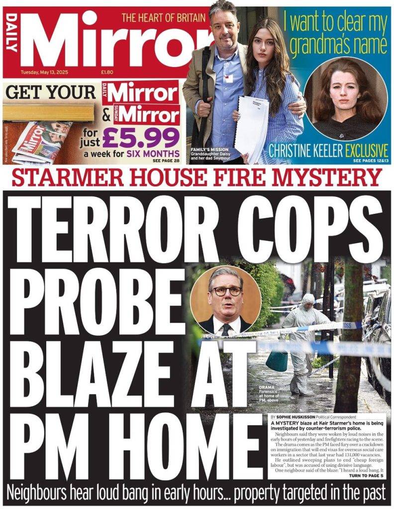 Terror cops probe blaze at PM home