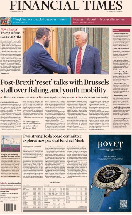 Post-Brexit reset talks with Brussels stall over fishing and youth mobility