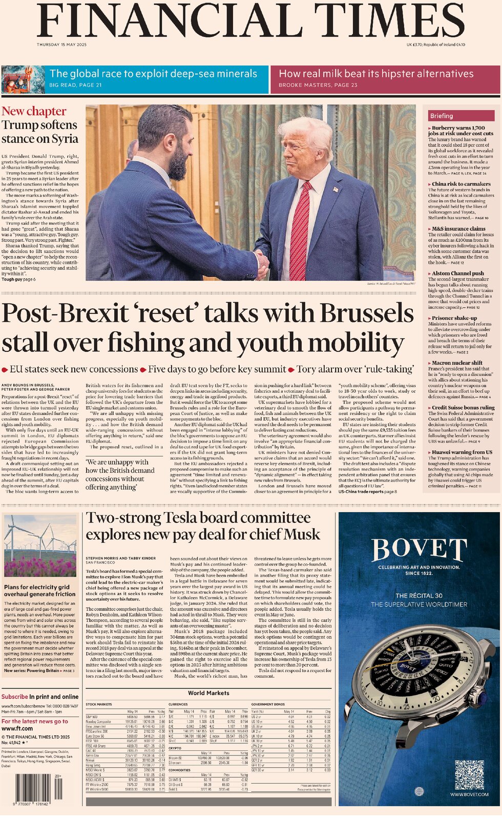Post-Brexit 'reset' talks with Brussels stall over fishing and youth mobility