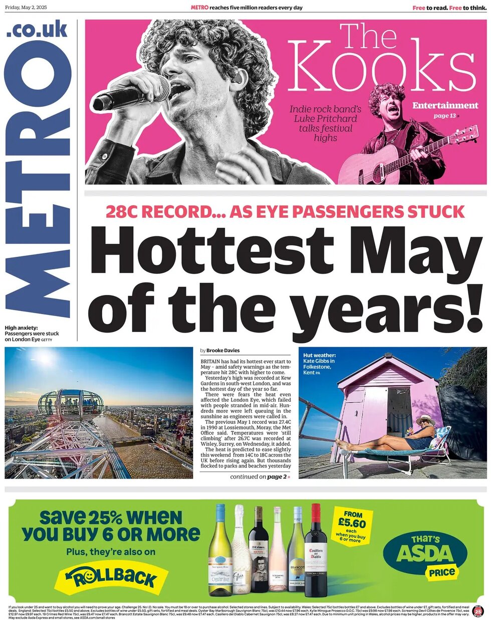 Hottest May of the years! 1 - WTX News Breaking News, fashion & Culture from around the World - Daily News Briefings -Finance, Business, Politics & Sports News Hottest May of the years - says the Metro which leads on the lovely UK weather