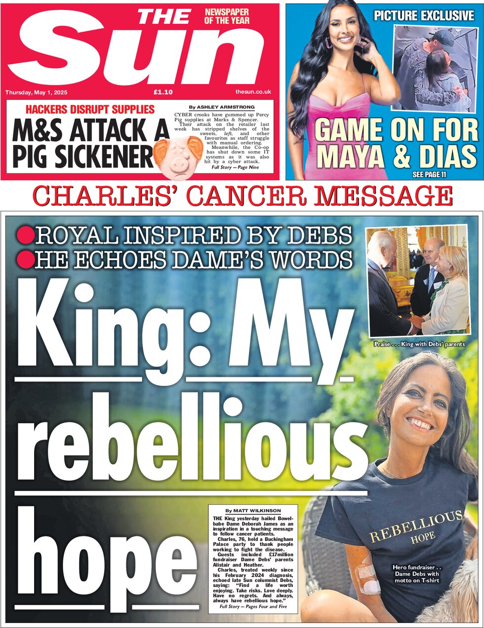 Charles' cancer message - King: My rebellious hope 1 - WTX News Breaking News, fashion & Culture from around the World - Daily News Briefings -Finance, Business, Politics & Sports News King: my rebellious hope - says the Sun which leads with king's reception at Buckingham Palace