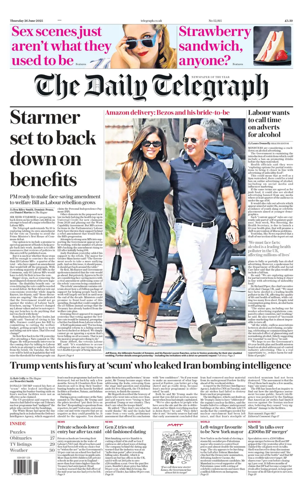Starmer set to back down on benefits says the Daily Telegraph