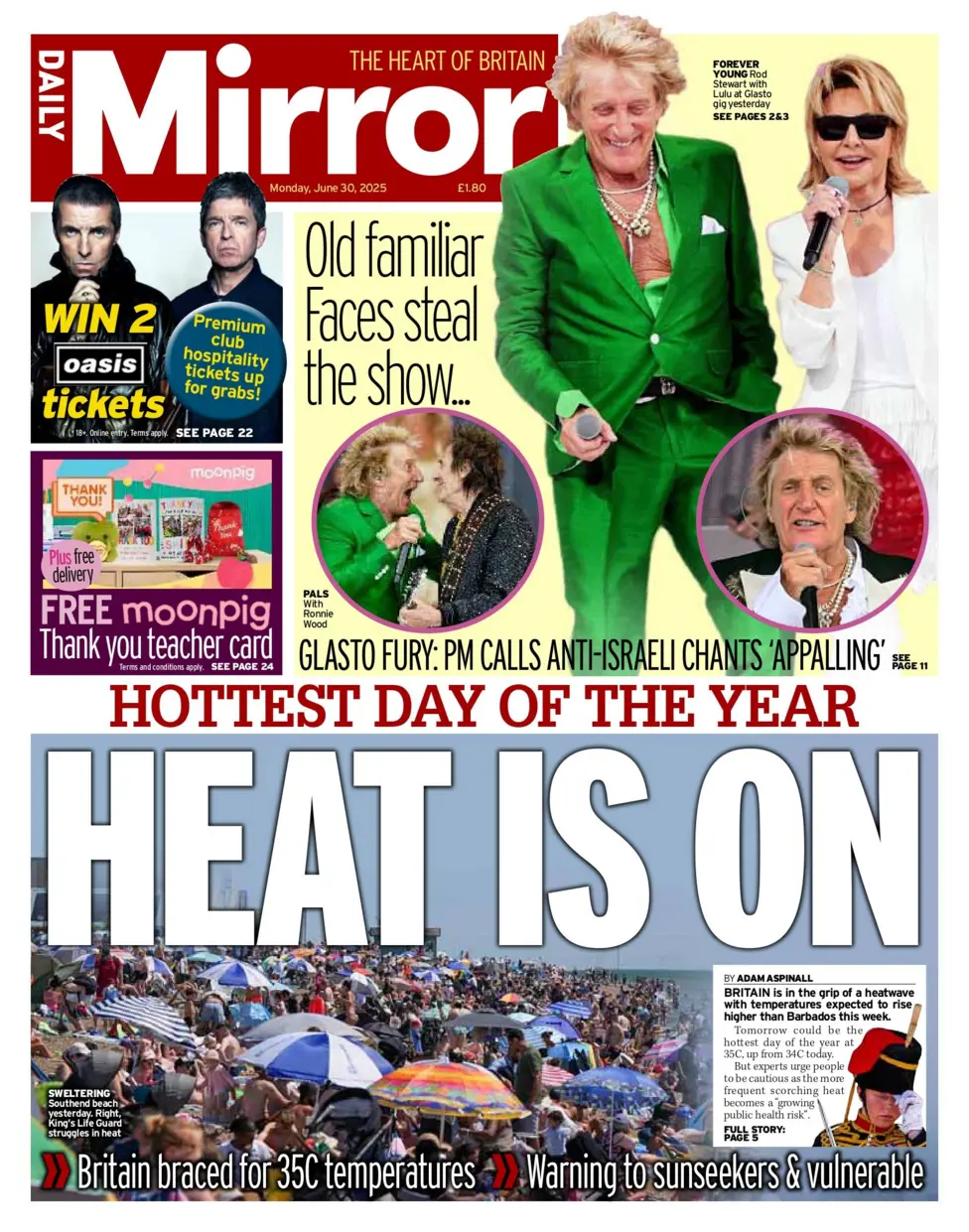 Hottest day of the year Heat is on says the front page of the Daily Mirror