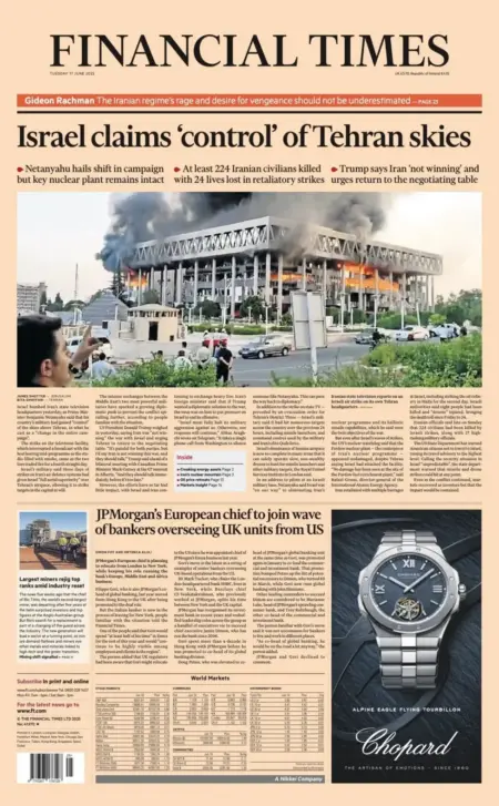 Israel claims ‘control’ of Tehran skies