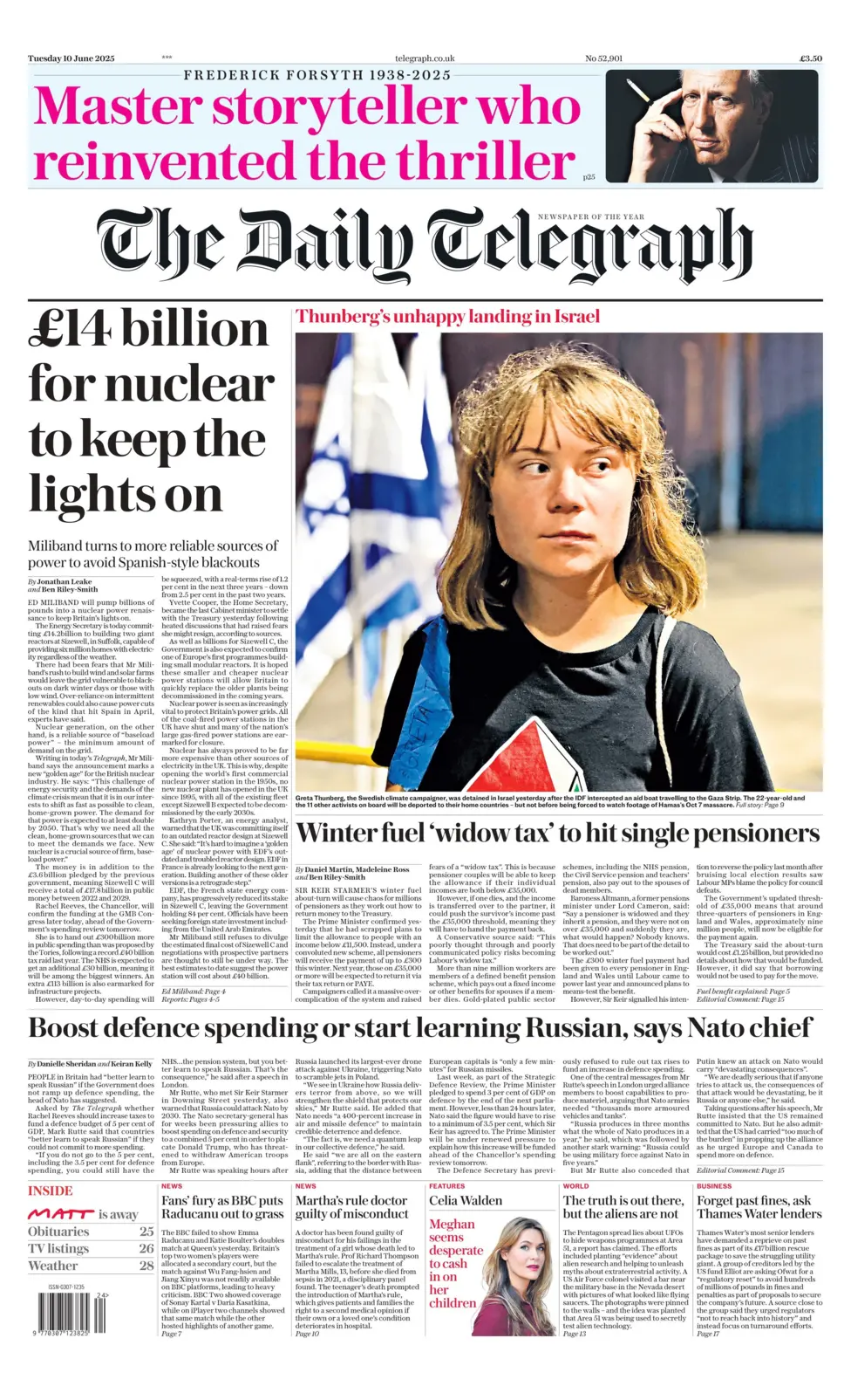£14 billion for nuclear to keep the lights on 1 - WTX News Breaking News, fashion & Culture from around the World - Daily News Briefings -Finance, Business, Politics & Sports News £14 billion for nuclear to keep the lights on says the front page of the Daily Telegraph which looks ahead to Wednesday's spending review